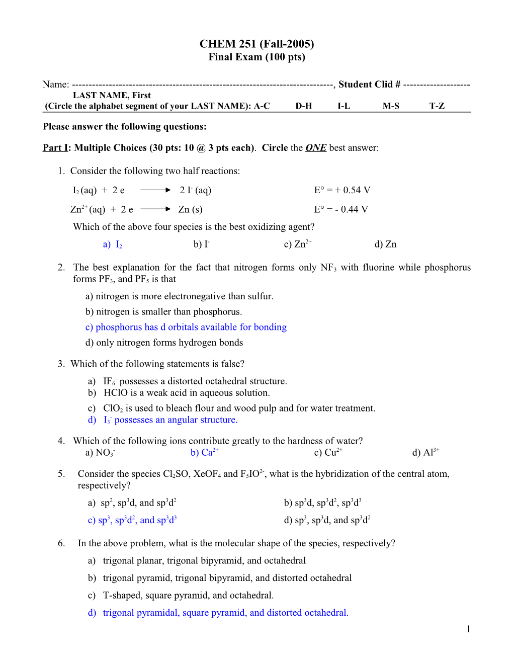 Chem 122 (Summer II, 2000)