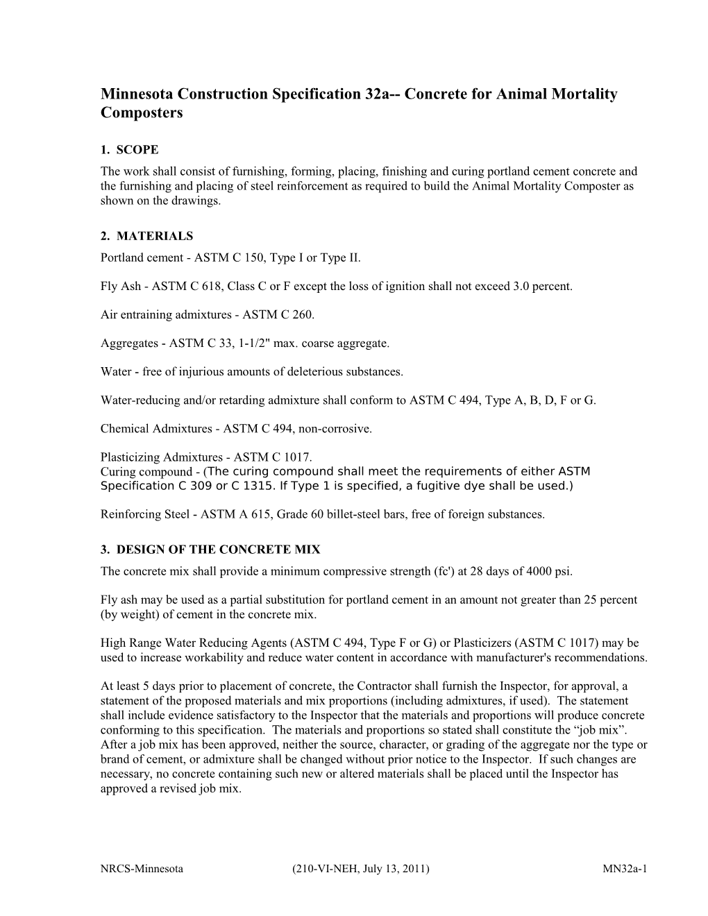 Minnesota Construction Specification 32 Structure Concrete