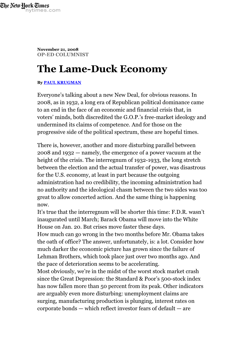 The Lame-Duck Economy