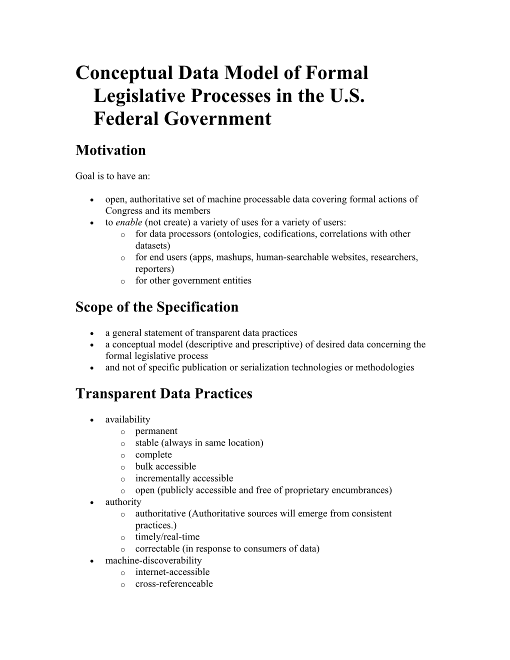 Conceptual Data Model of Formal Legislative Processes in the U