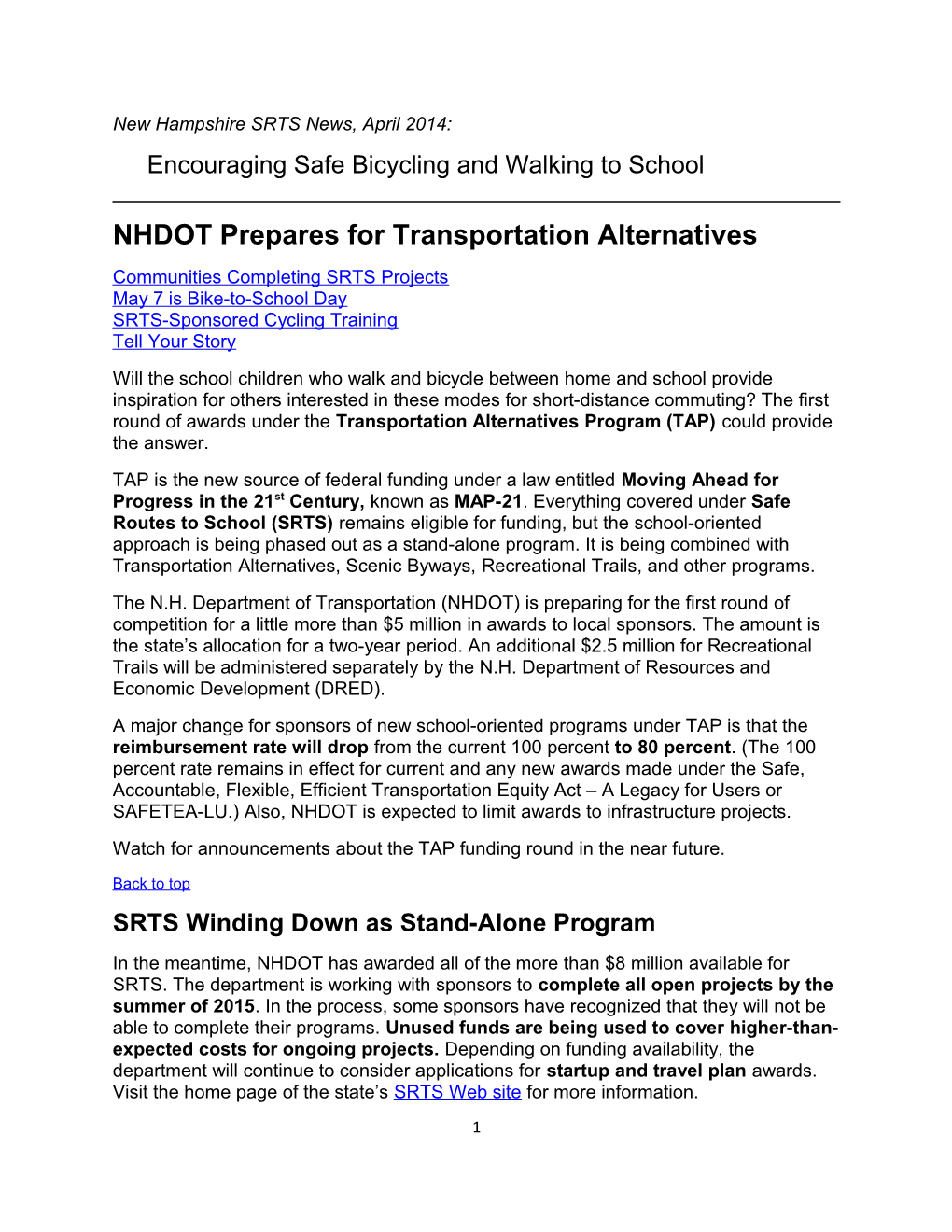 NHDOT Prepares for Transportation Alternatives