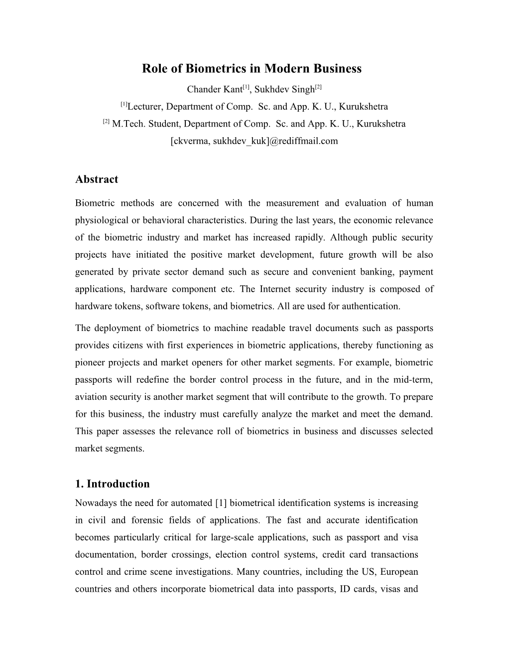 Role of Biometrics in Modern Business