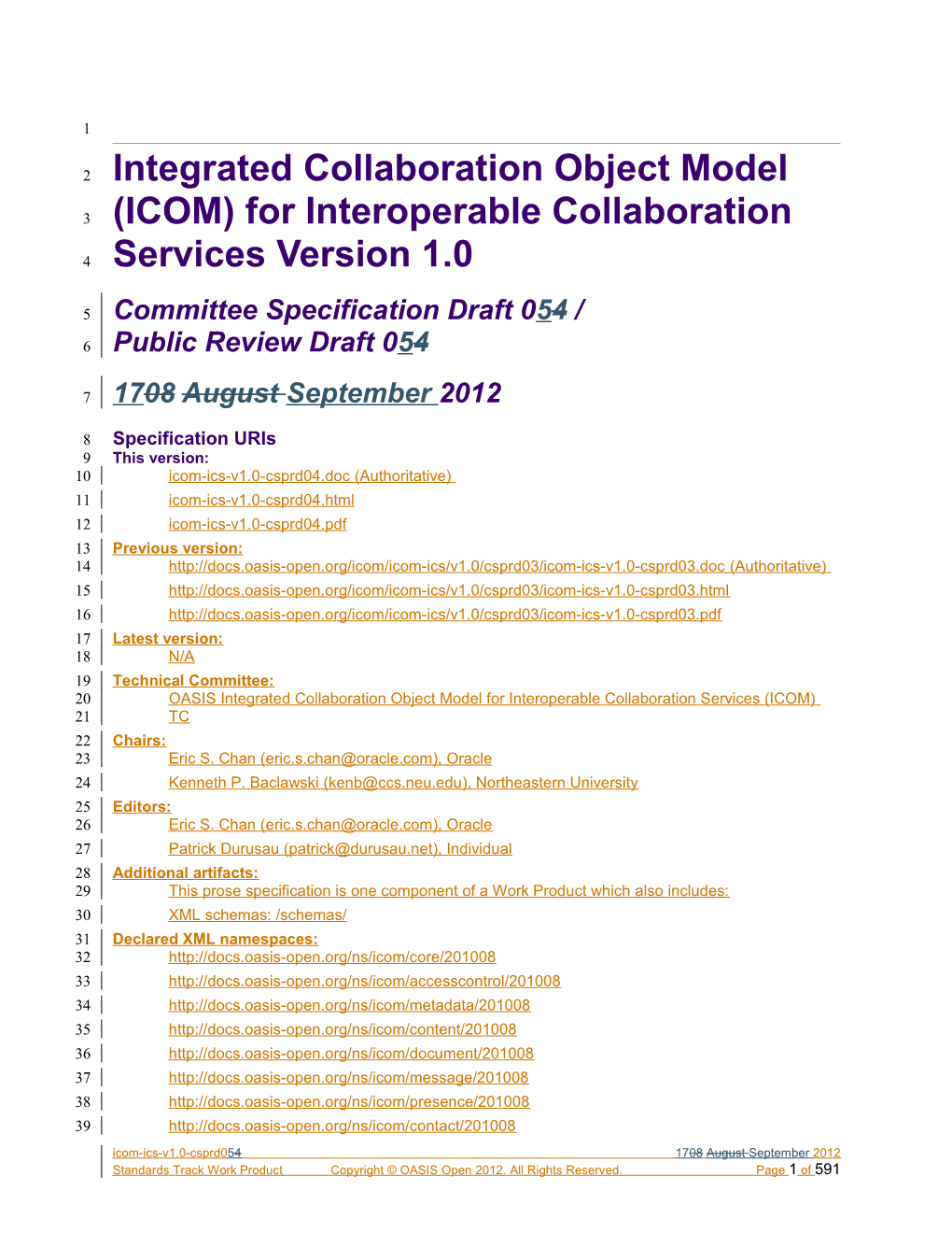 OASIS Integrated Collaboration Object Model (ICOM) for Interoperable Collaboration Services