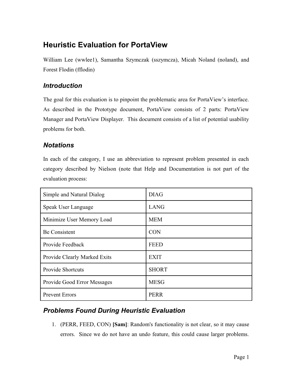 Huristic Evaluation for Portaview