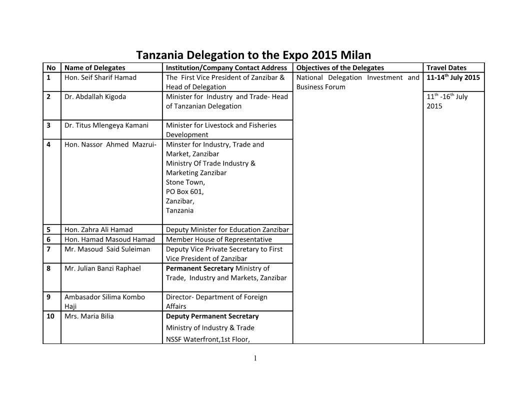 Tanzania Delegation to the Expo 2015 Milan