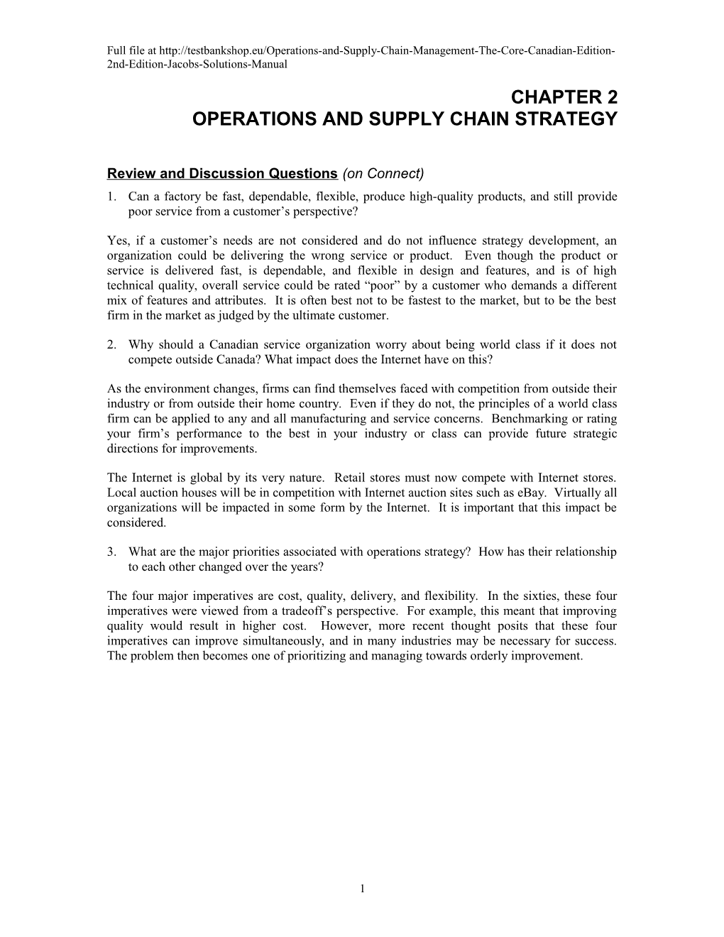 Chapter 2 Operations Strategy and Competitiveness