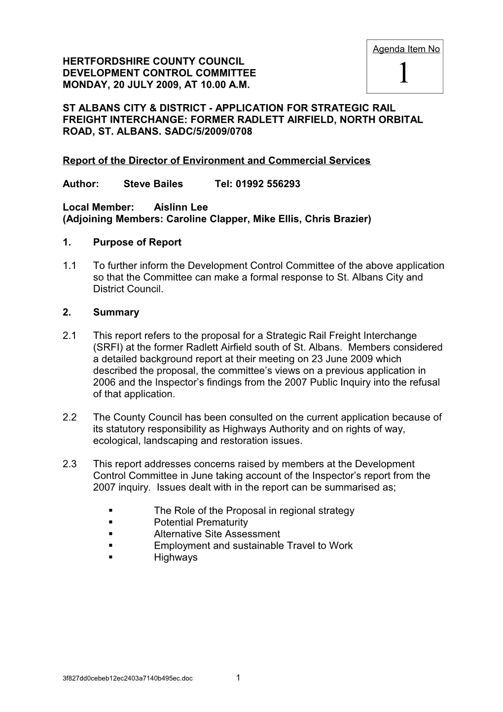 Report of the Director of Environment and Commercial Services