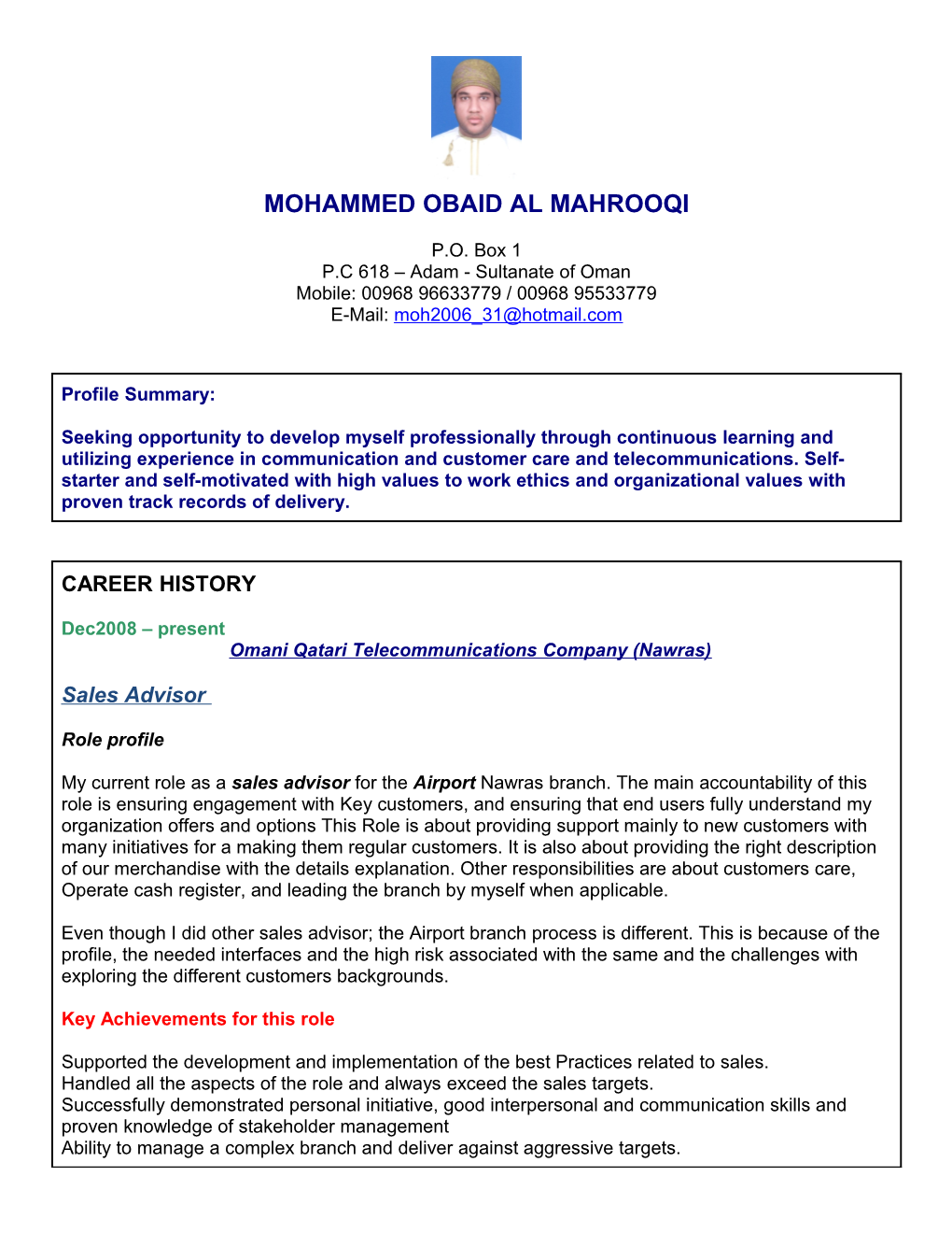 Management CV Letter Template