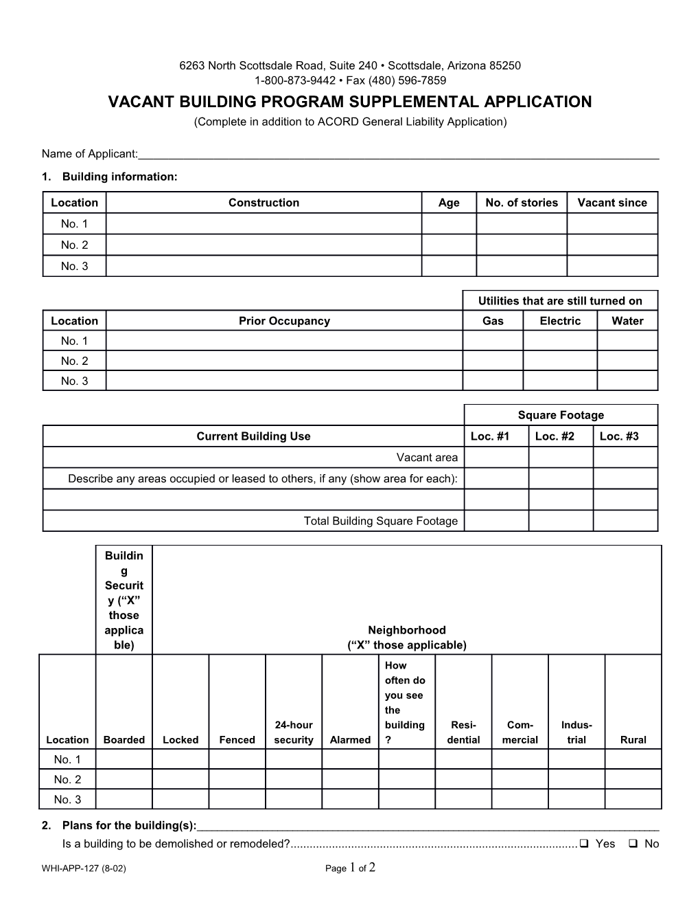 Vacant Building Program Supplemental Application