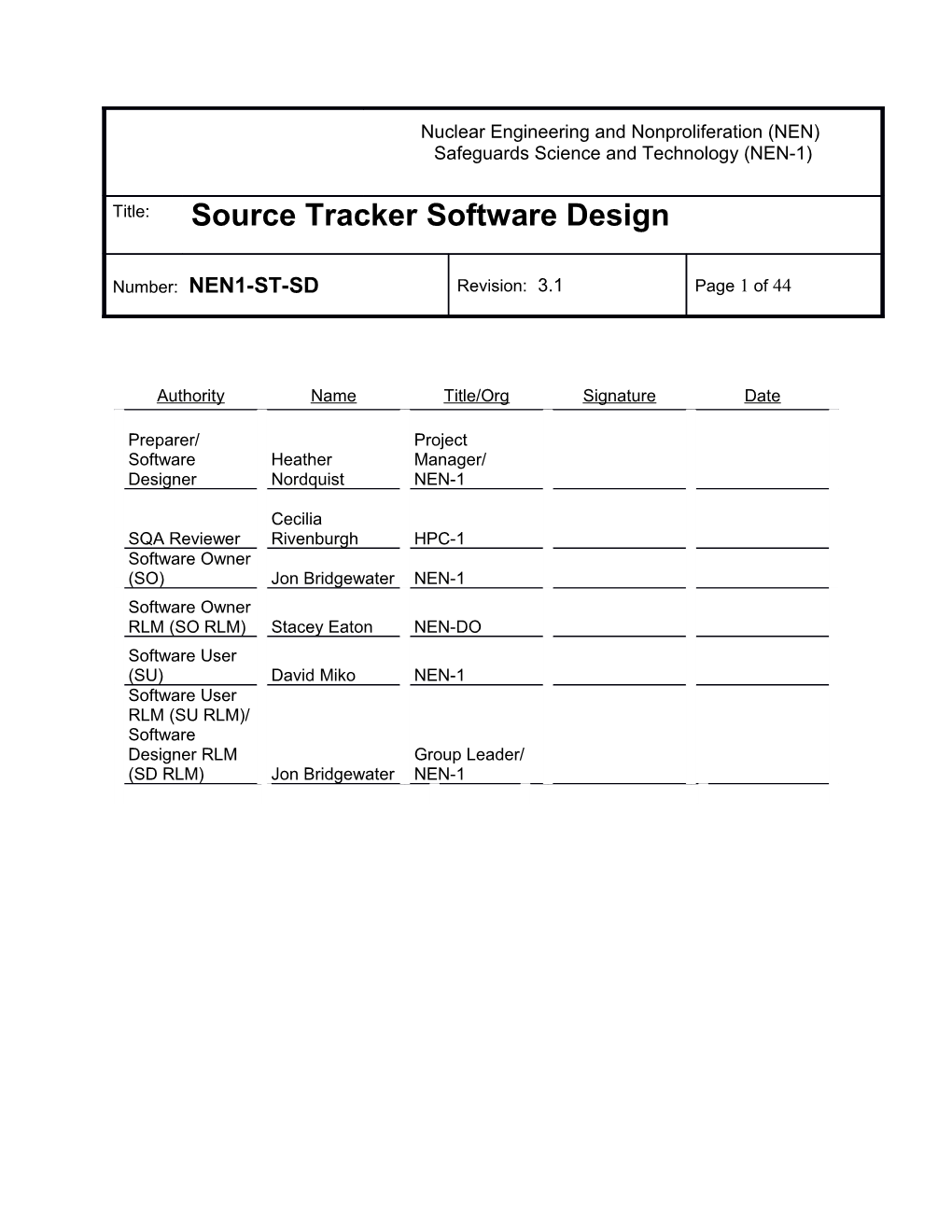Source Tracker Software Design
