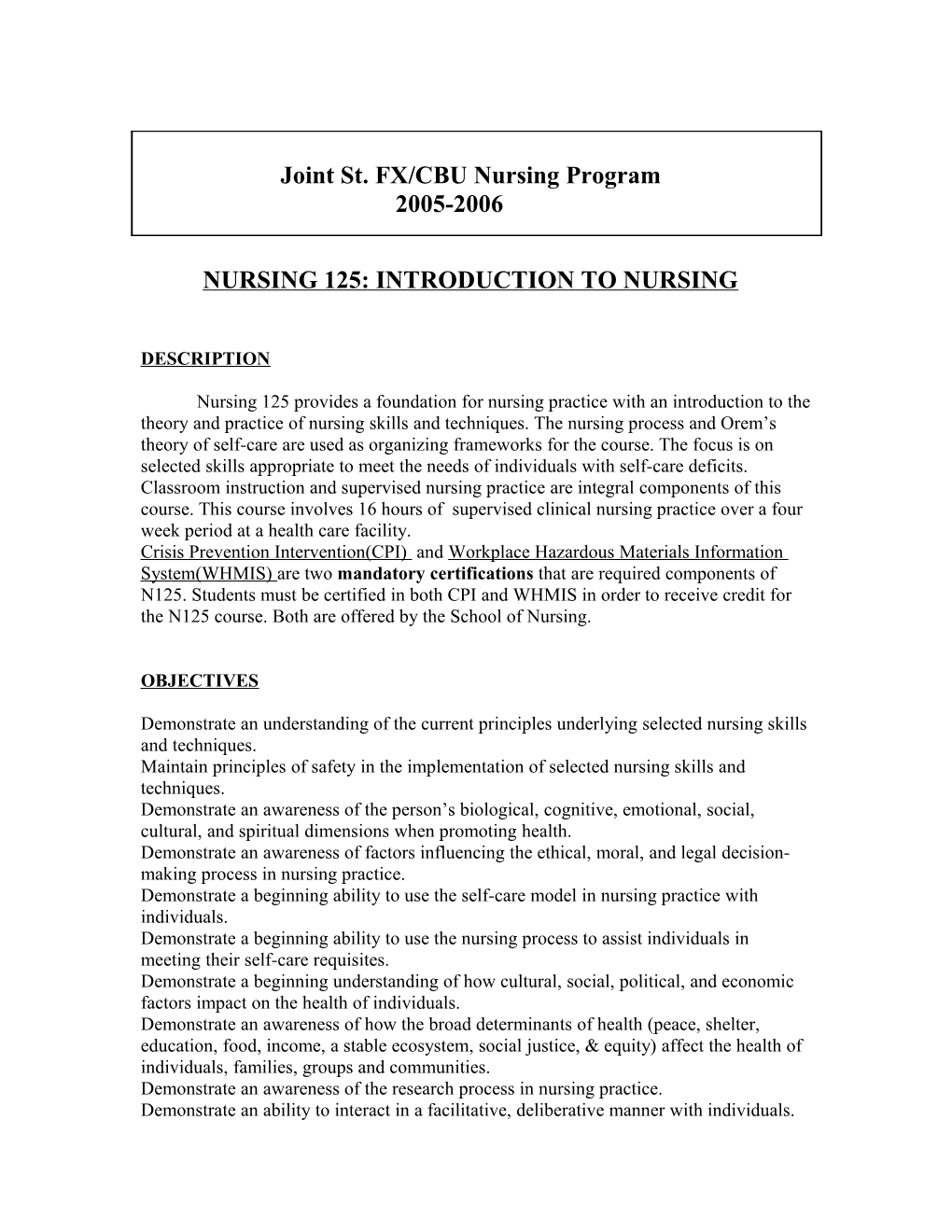 Nursing 125: Introduction to Nursing