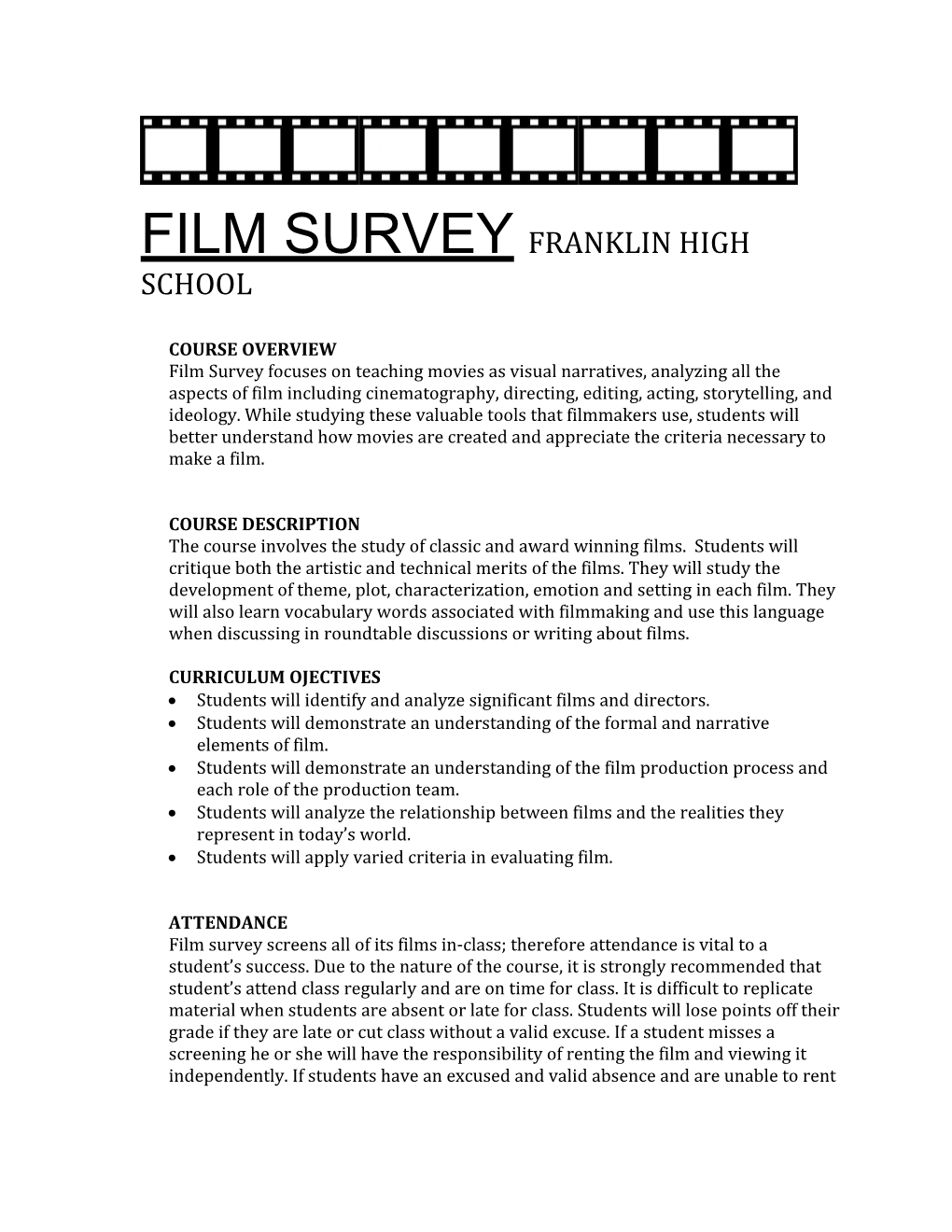 Film Survey Franklin High School