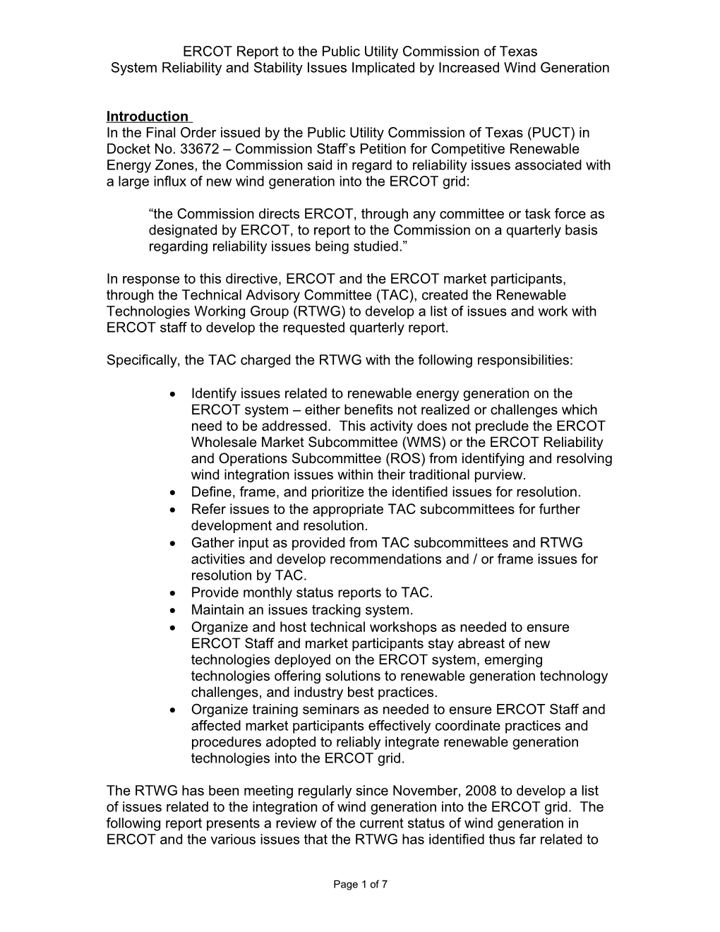 ERCOT Report to the Public Utility Commission of Texas