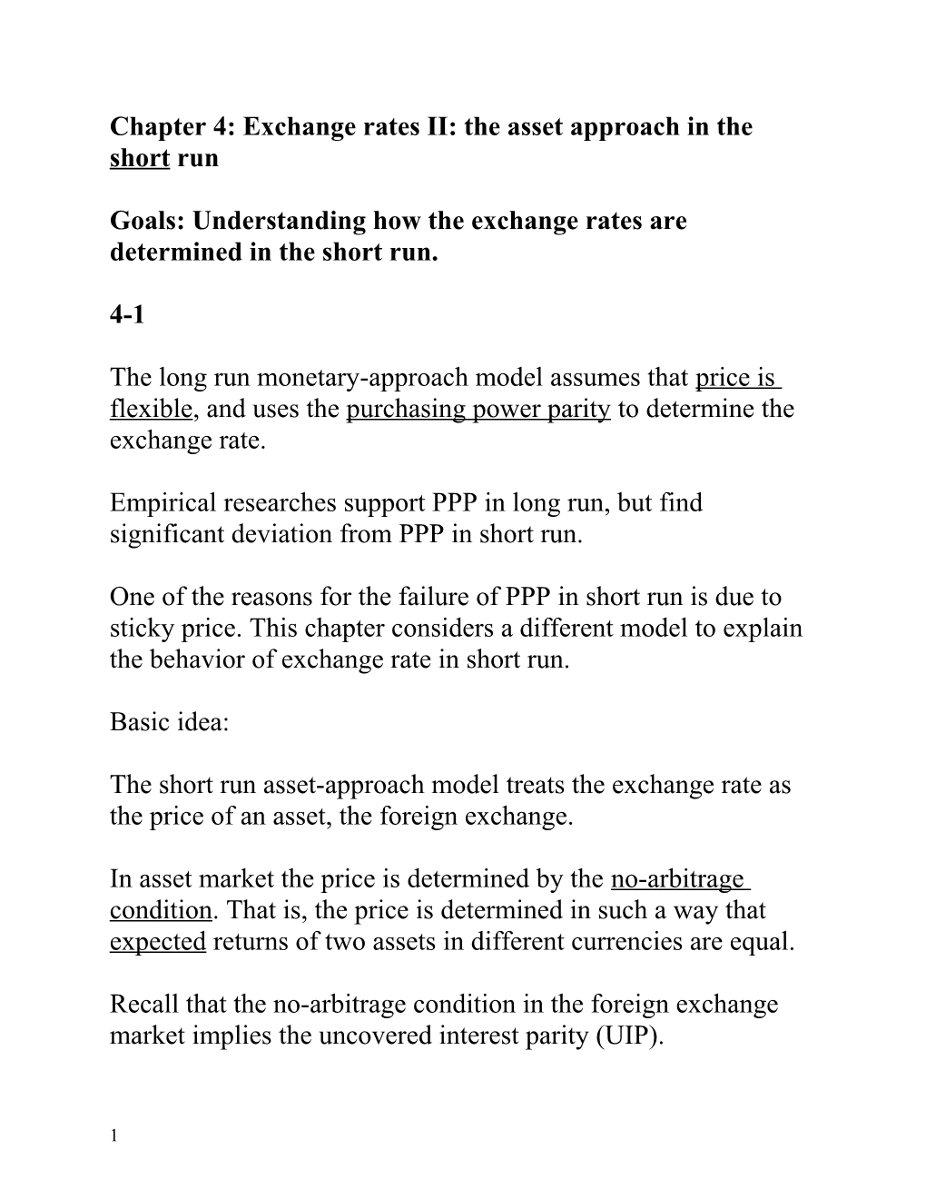 Chapter 4: Exchange Rates II: the Asset Approach in the Short Run