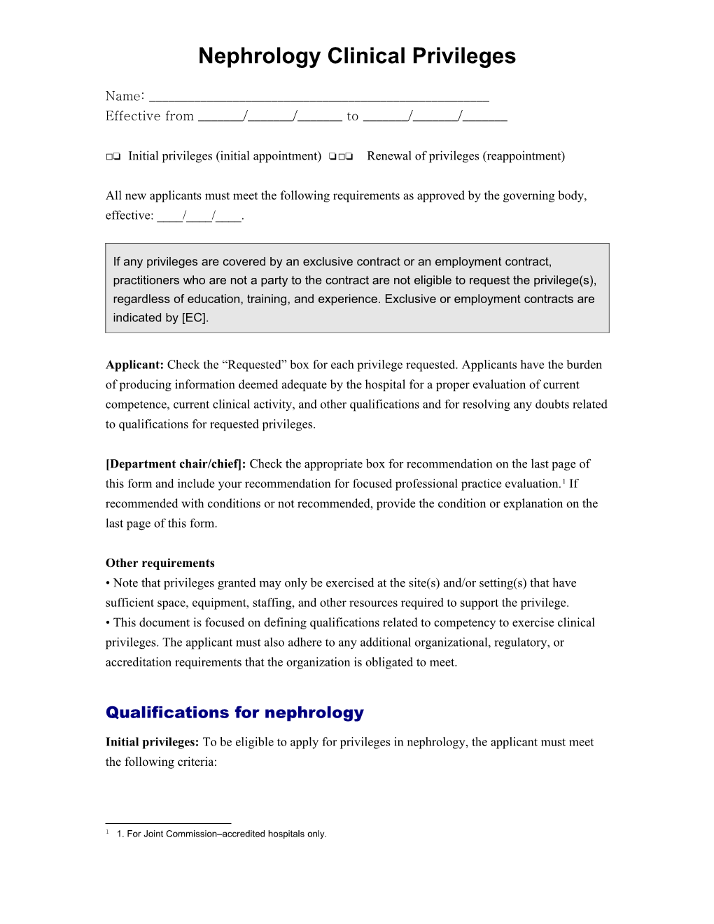 Nephrology Clinical Privileges