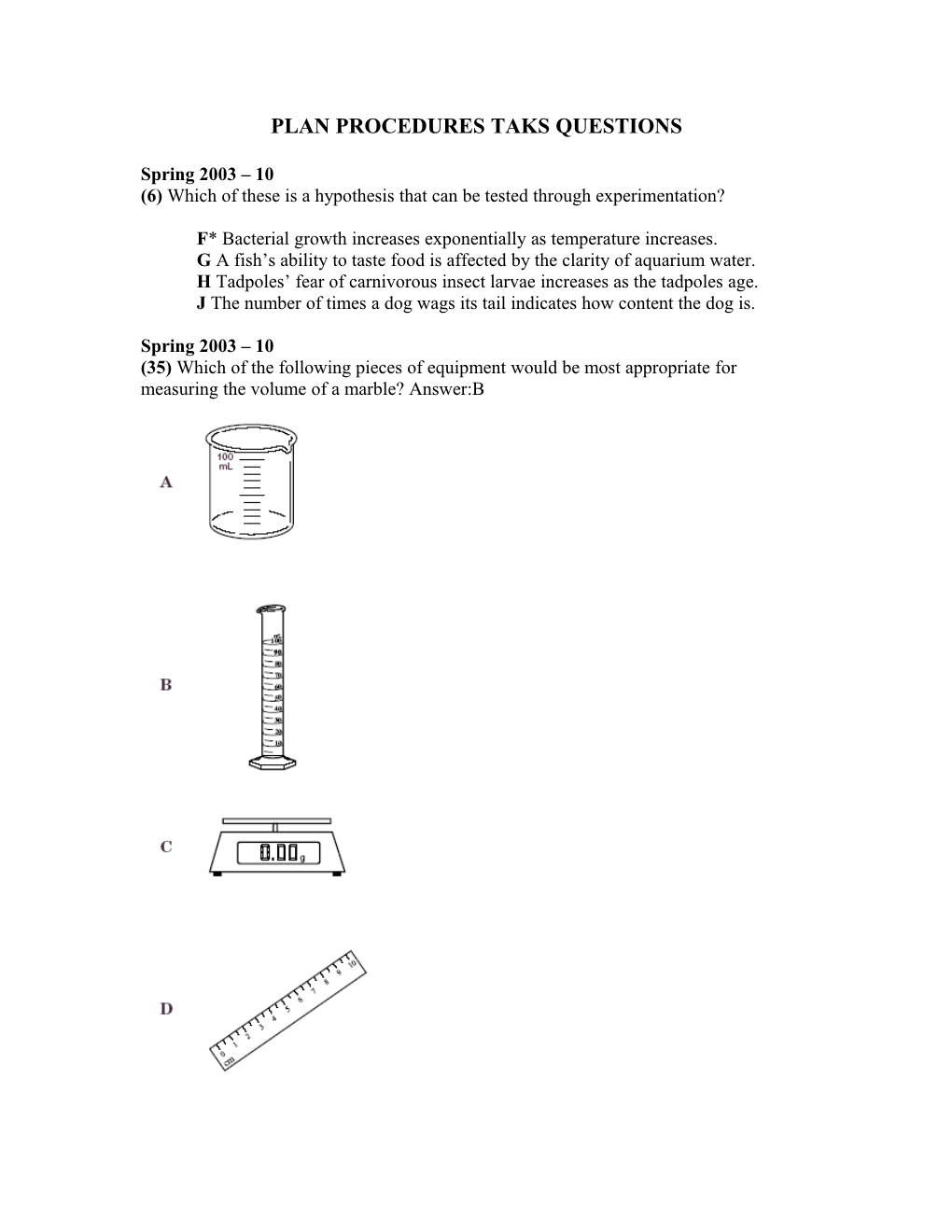 Plan Procedures Taks Questions