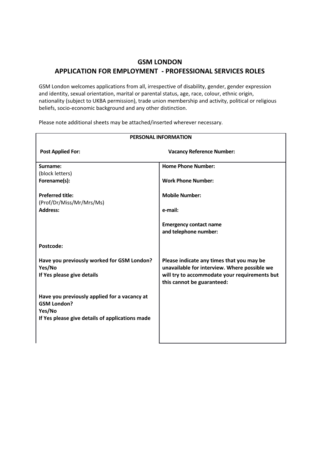 Application for Employment - Professional Services Roles