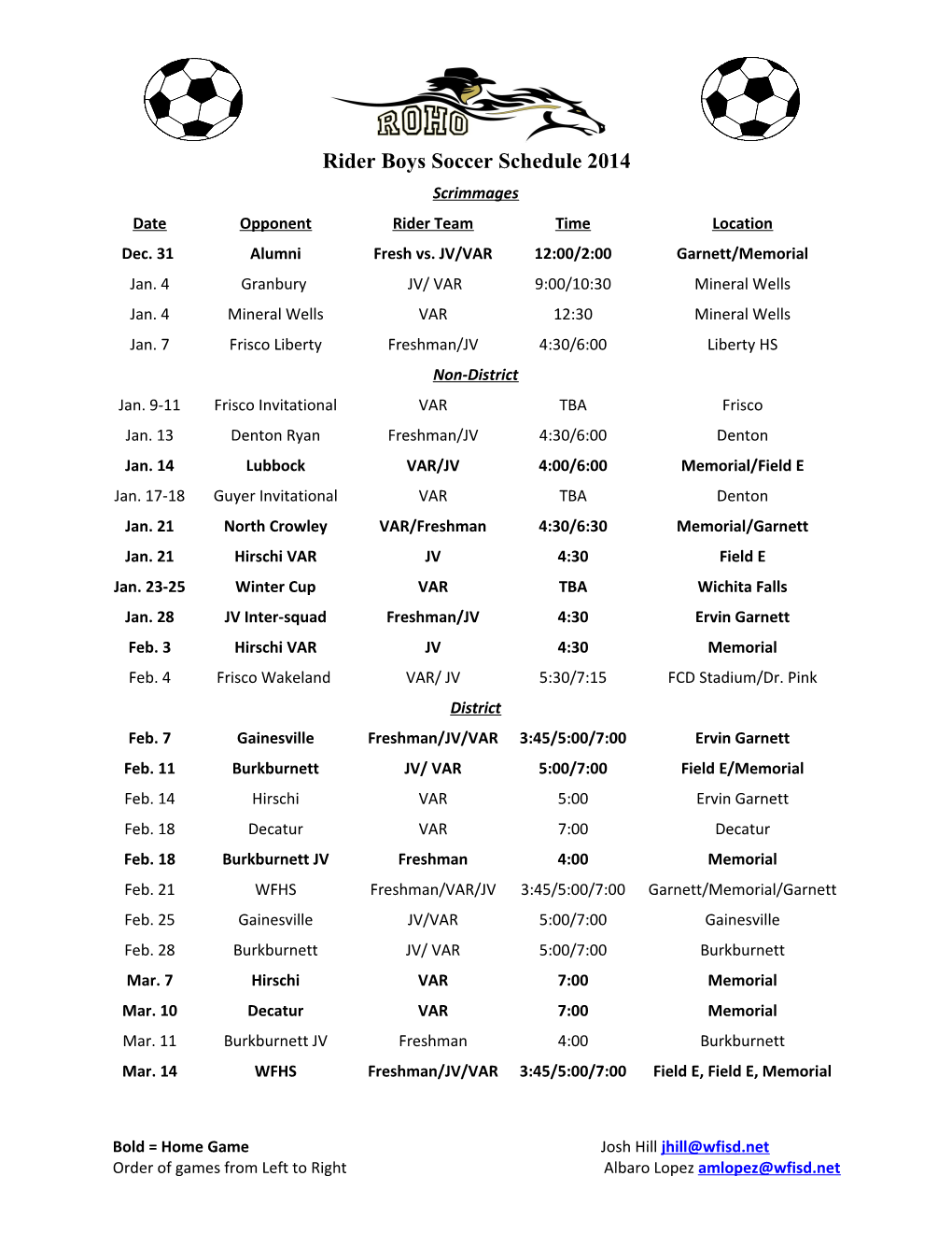 Rider Boys Soccer Schedule 2014