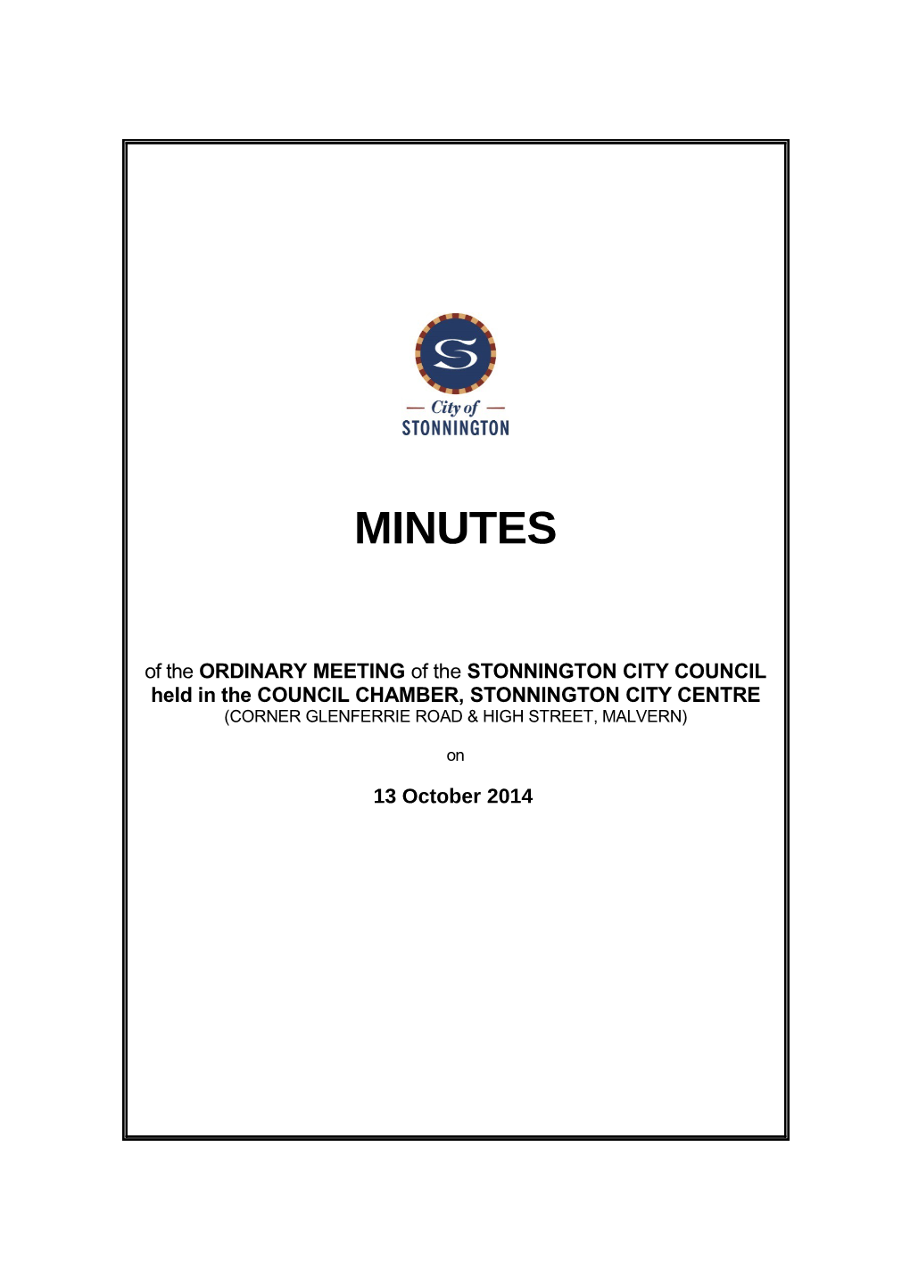 Minutes of Council Meeting - 13 October 2014