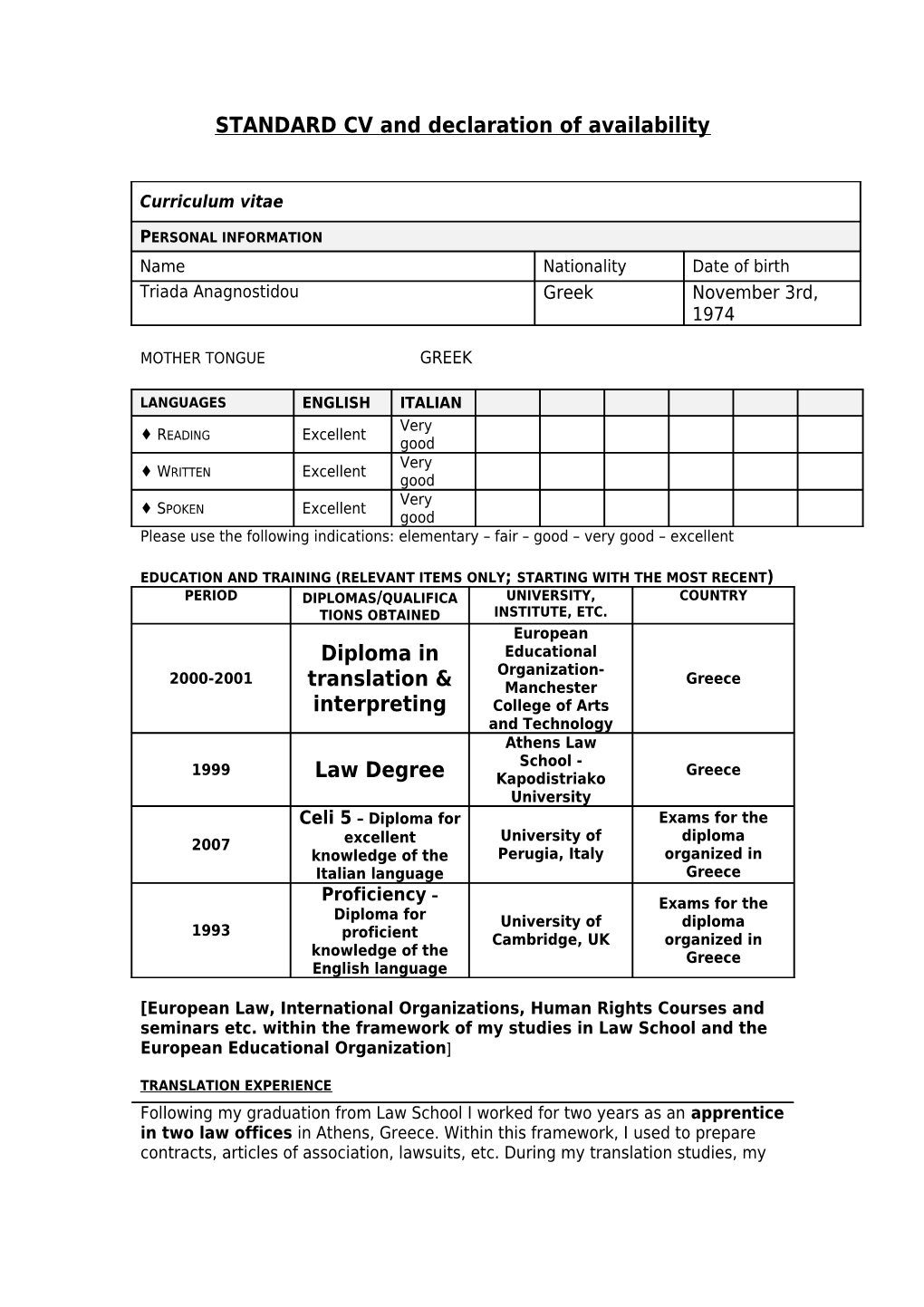 Annex 6 Standard Cv