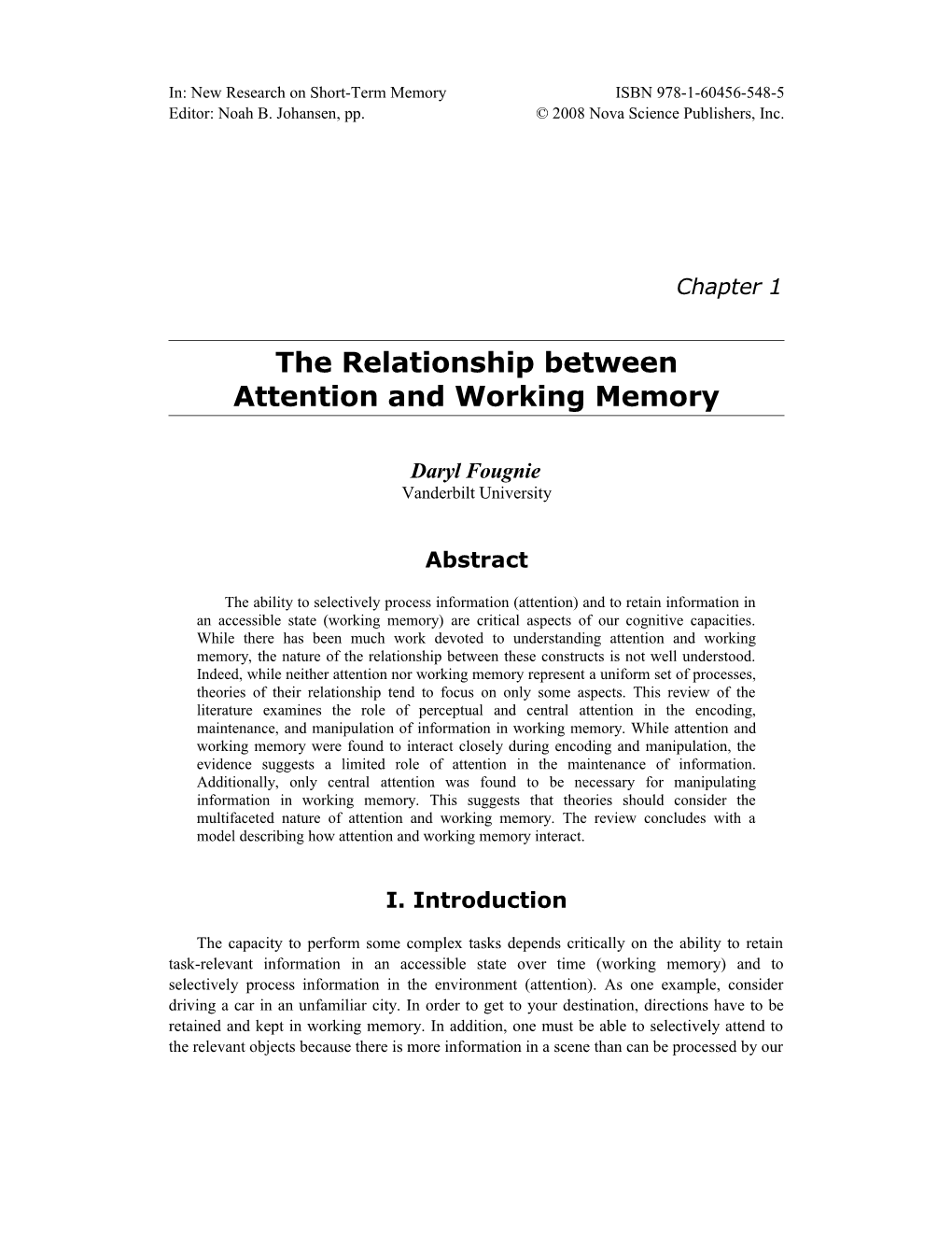 The Relationship Betweenattention and Working Memory