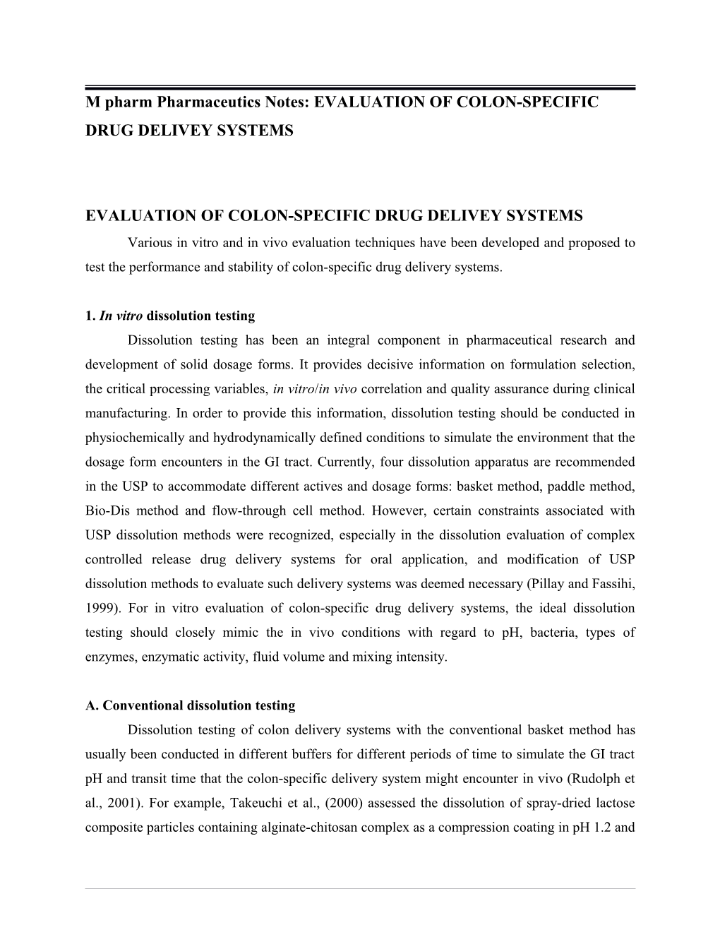 M Pharm Pharmaceutics Notes: EVALUATION of COLON-SPECIFIC DRUG DELIVEY SYSTEMS