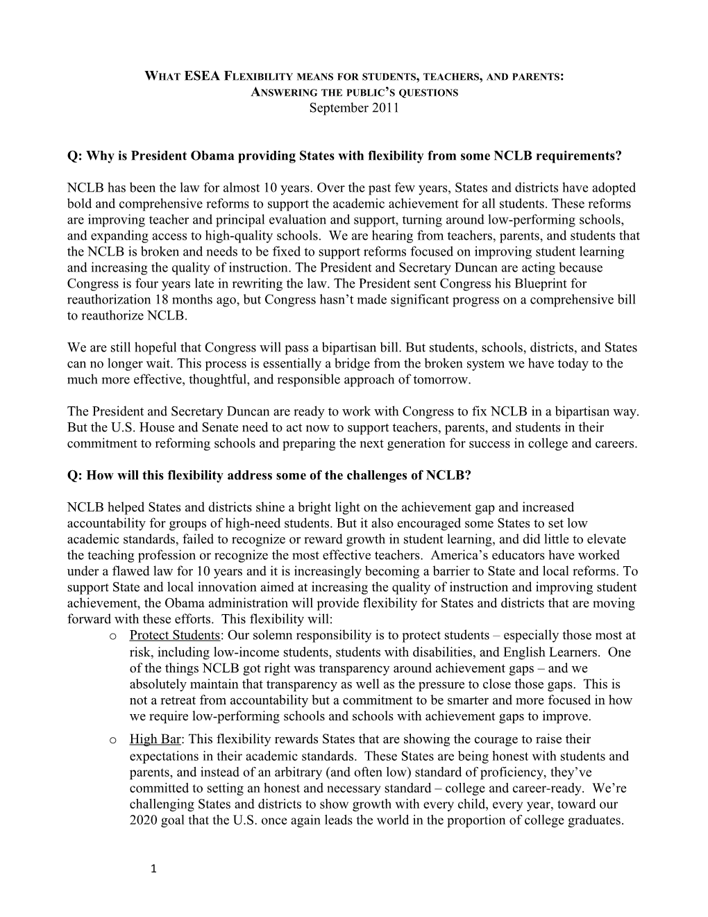 What ESEA Flexibility Means: Answering the Public's Questions October 2011 (Msword)