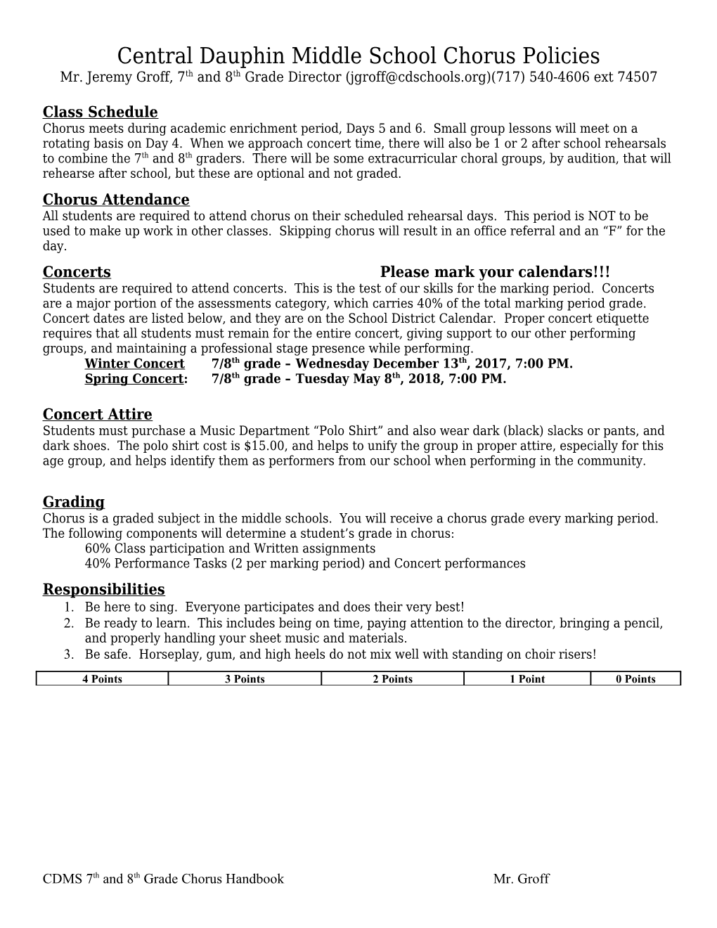 Centraldauphinmiddle School Chorus Policies