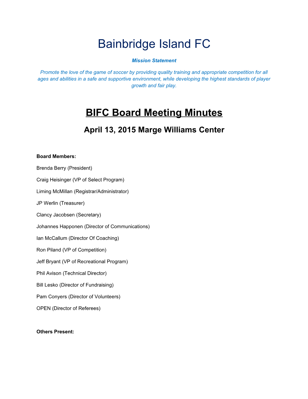 BIFC Board Meeting Minutes