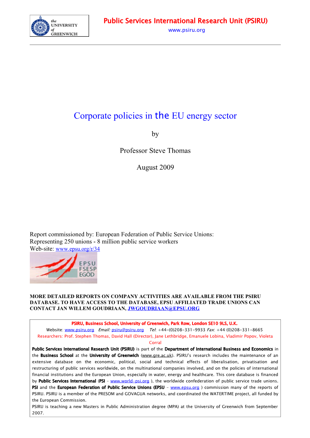 Corporate Policies in the EU Energy Sector