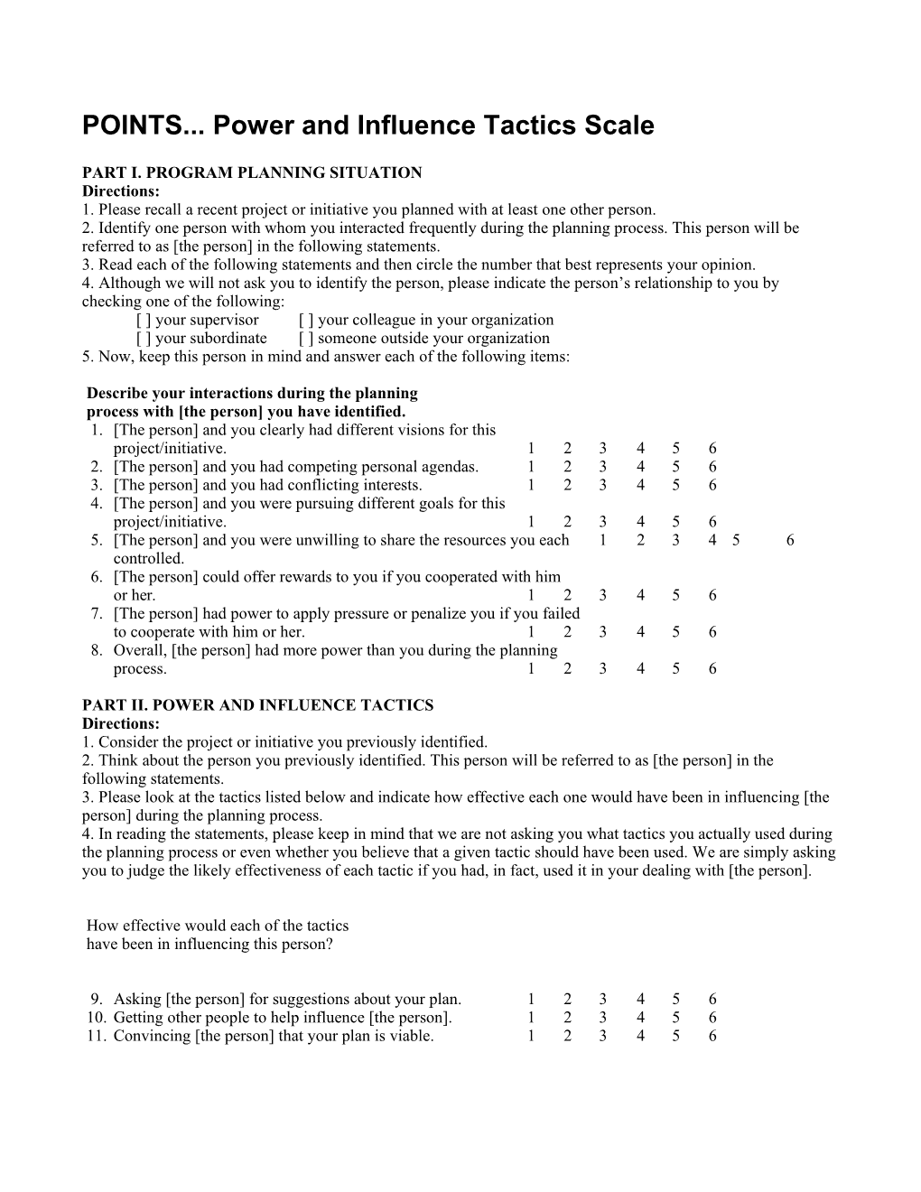 POINTS Power and Influence Tactics Scale