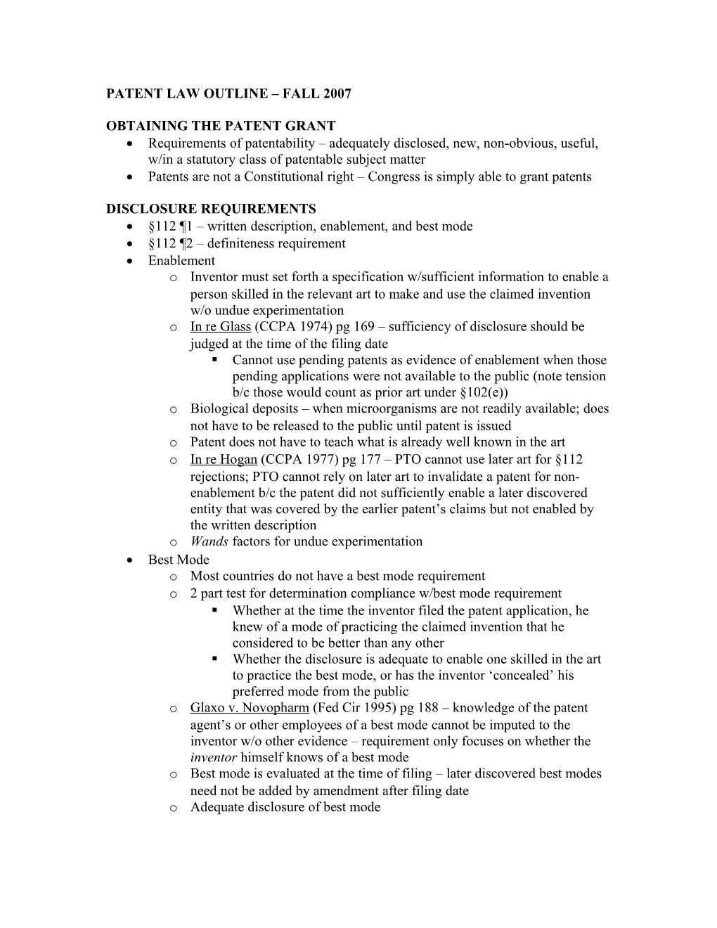 Patent Law Outline Fall 2007