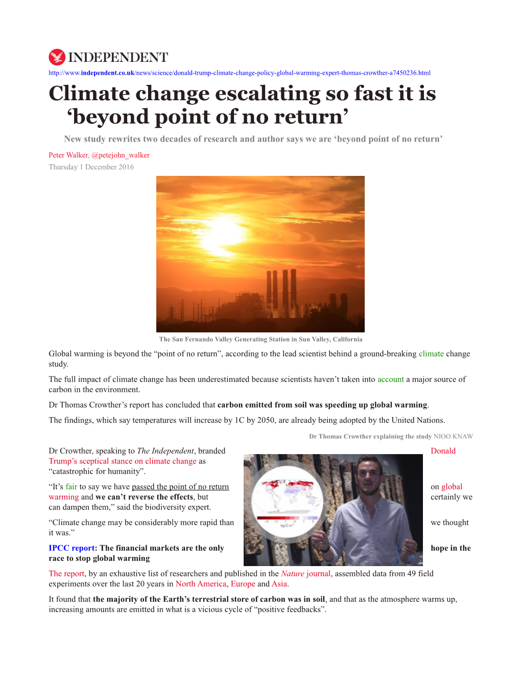 Climate Change Escalating So Fast It Is Beyond Point of No Return