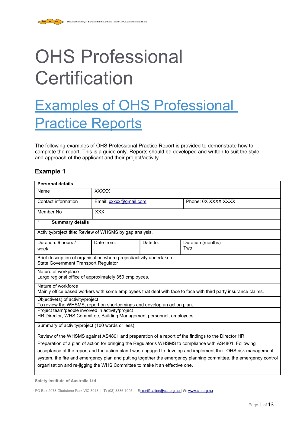 OHS Professional Certification