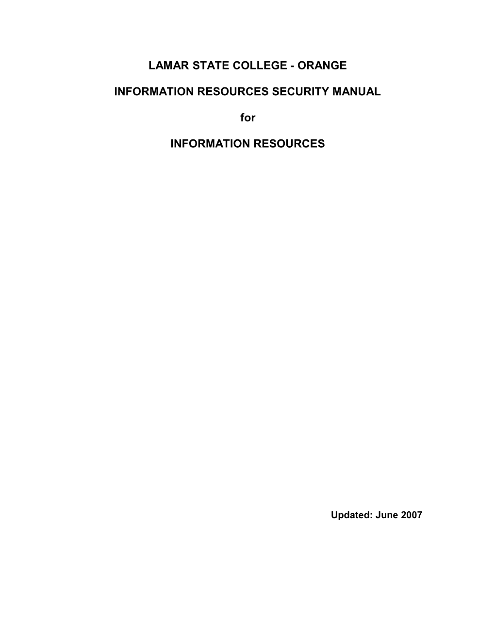 Information Resources Security Manual
