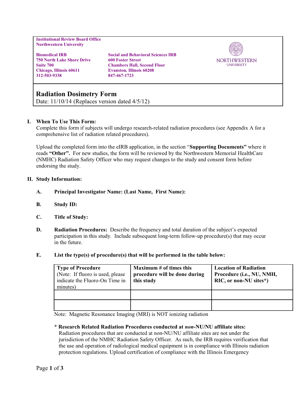 Radiation Dosimetry Form