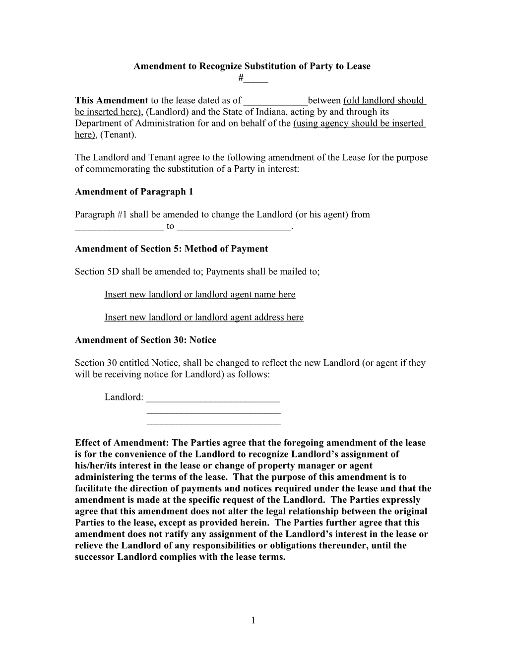 Amendment to Recognize Substitution of Party to Lease