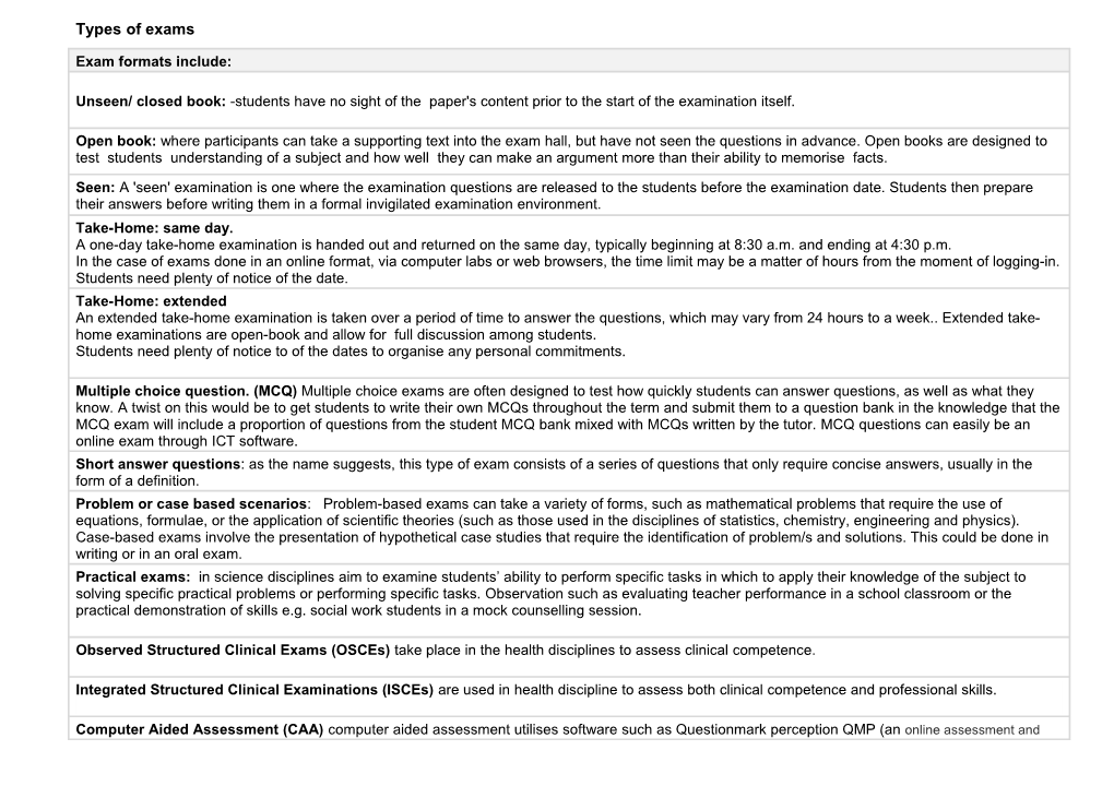 Types of Exams