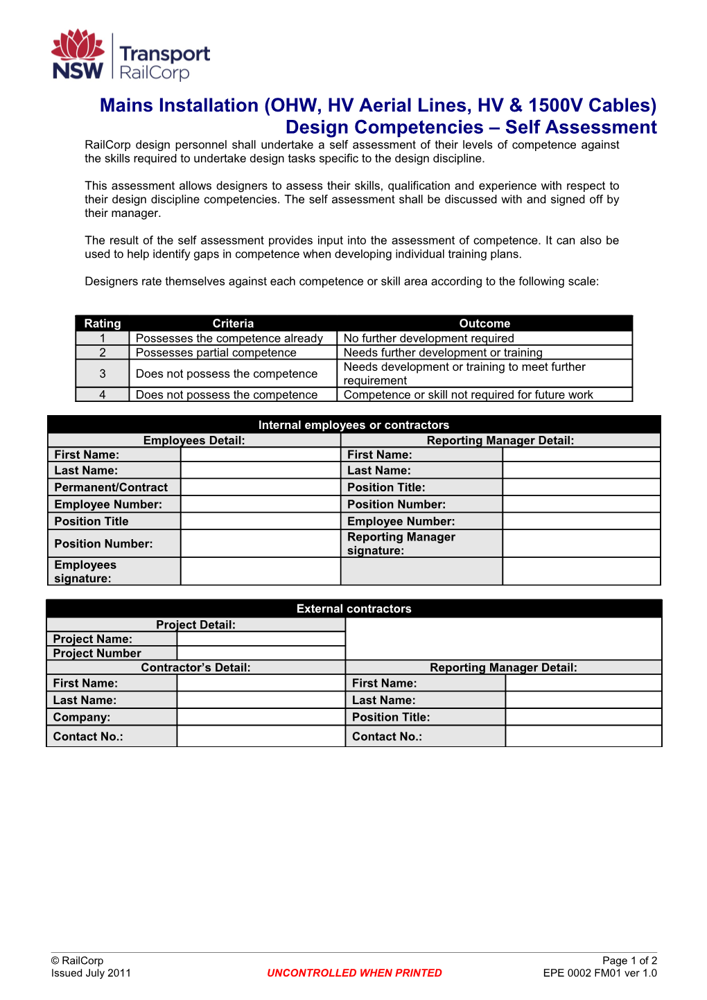 EPE 0002 FM 01- Mains Installation (OHW, HV Aerial Lines, HV & 1500V Cables) Design Competencies