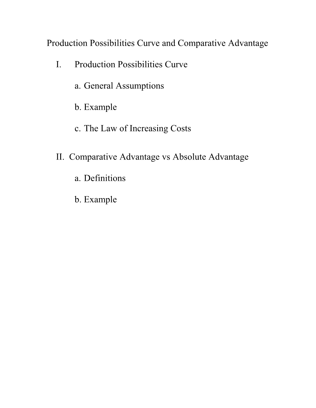 Production Possibilities Curve and Comparative Advantage