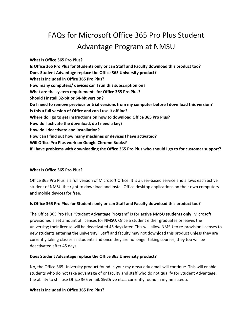 Faqs for Microsoft Office 365 Pro Plus Student Advantage Program at NMSU