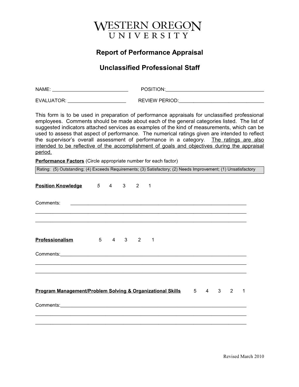 Unclassified Professional Staff Performance Appraisal