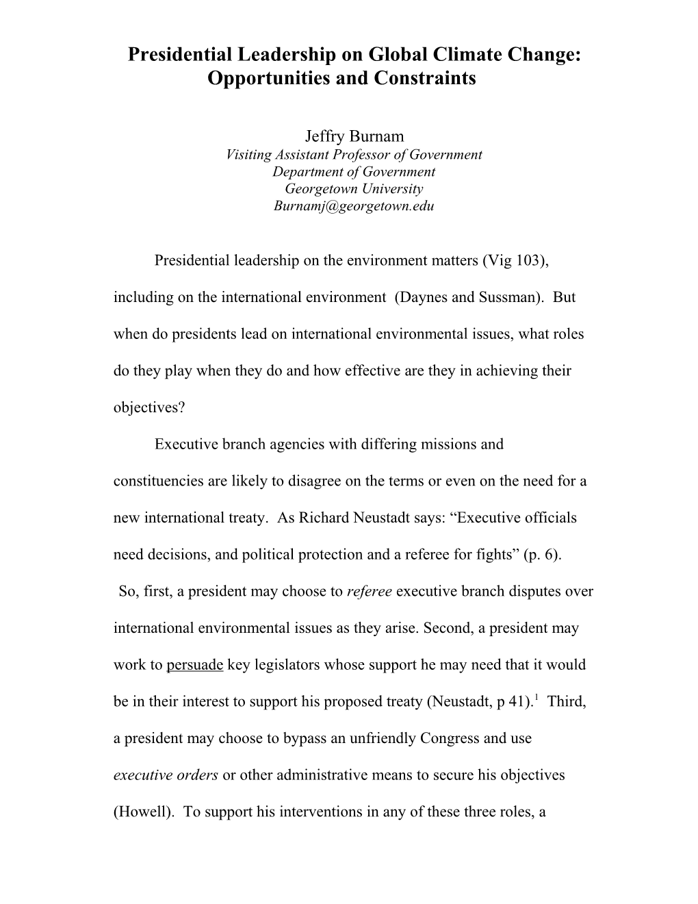 Presidential Leadership on Global Climate Change: Opportunities and Constraints