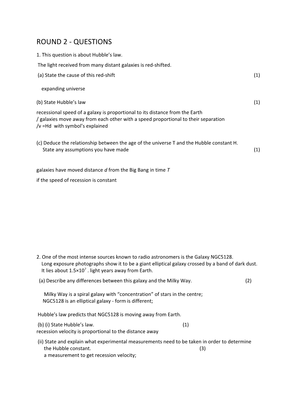 1. This Question Is About Hubble S Law