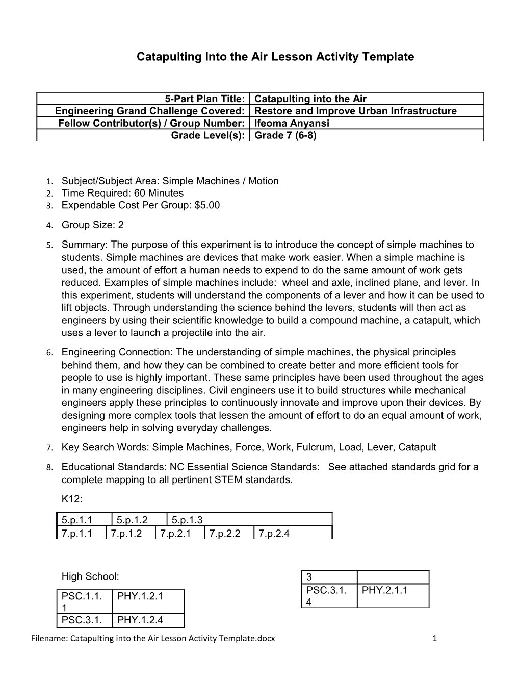 Catapulting Into the Air Lesson Activity Template