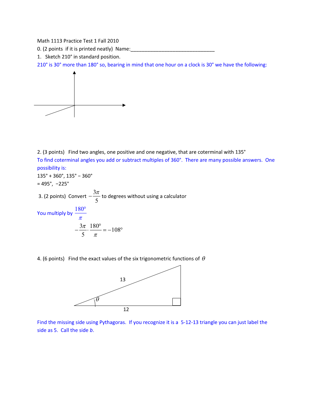 Math 1113 Practice Test 1 Fall 2010