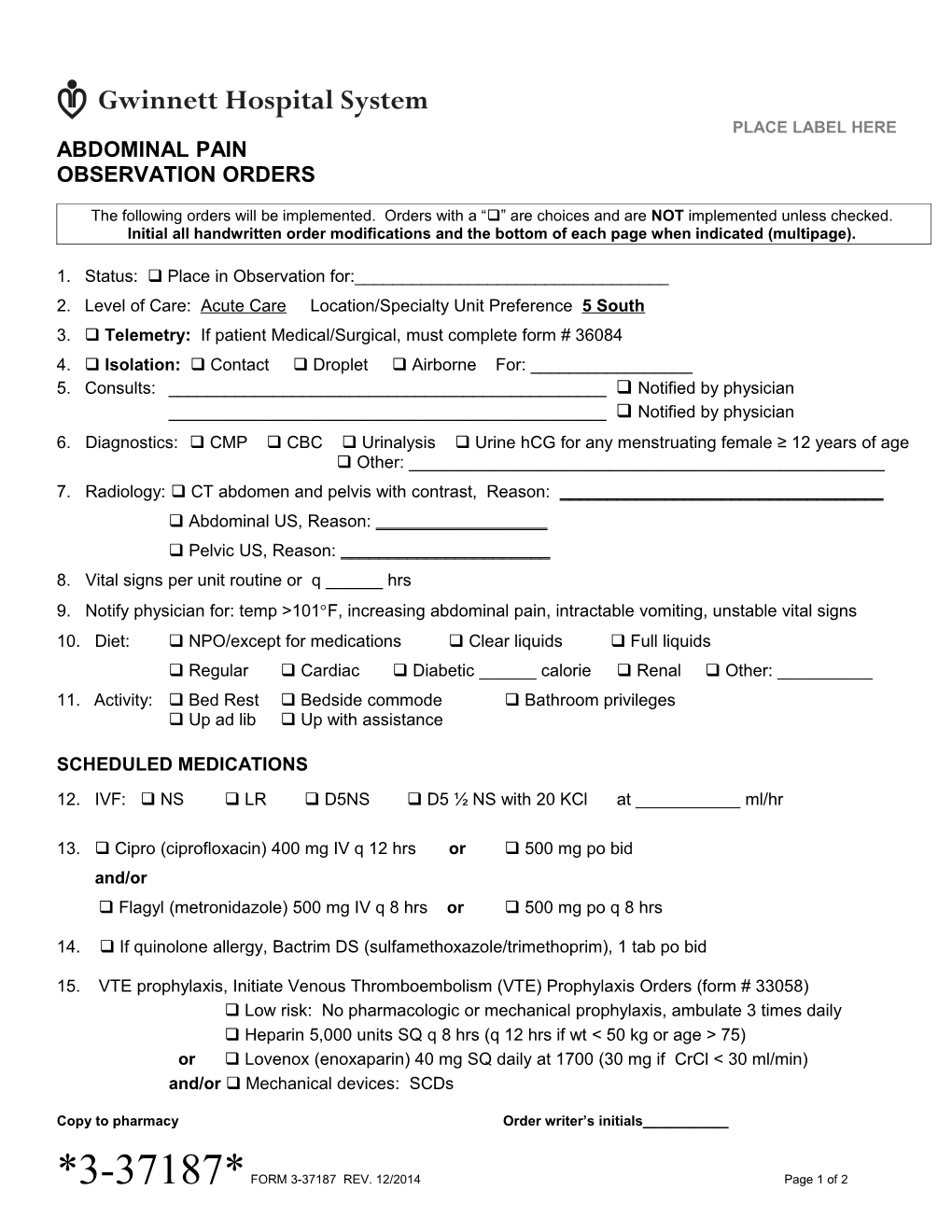 Abdominal Pain Observation Orders