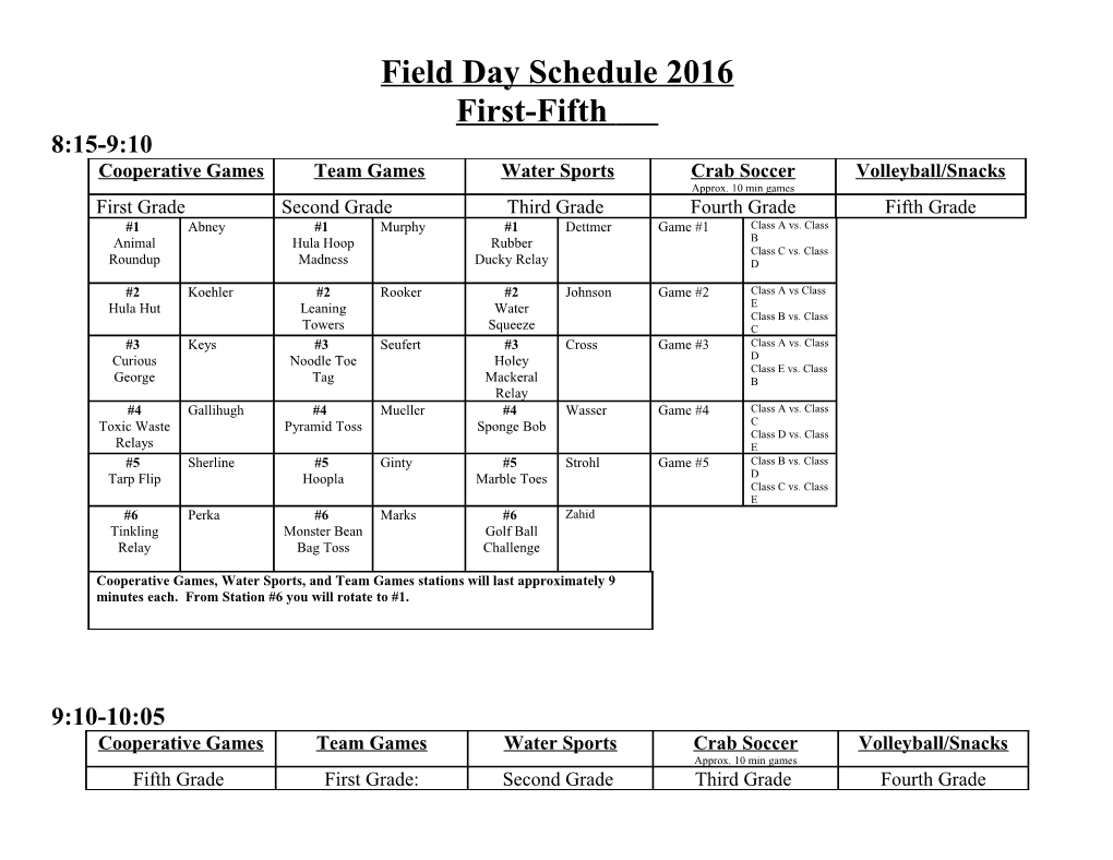 Field Day Schedule 2009