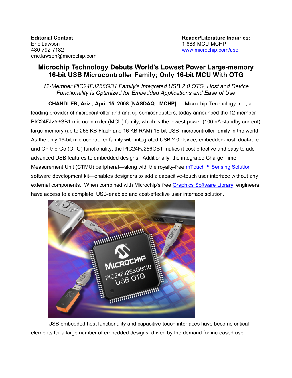 Microchip Technology Debuts World S Lowest Power Large-Memory