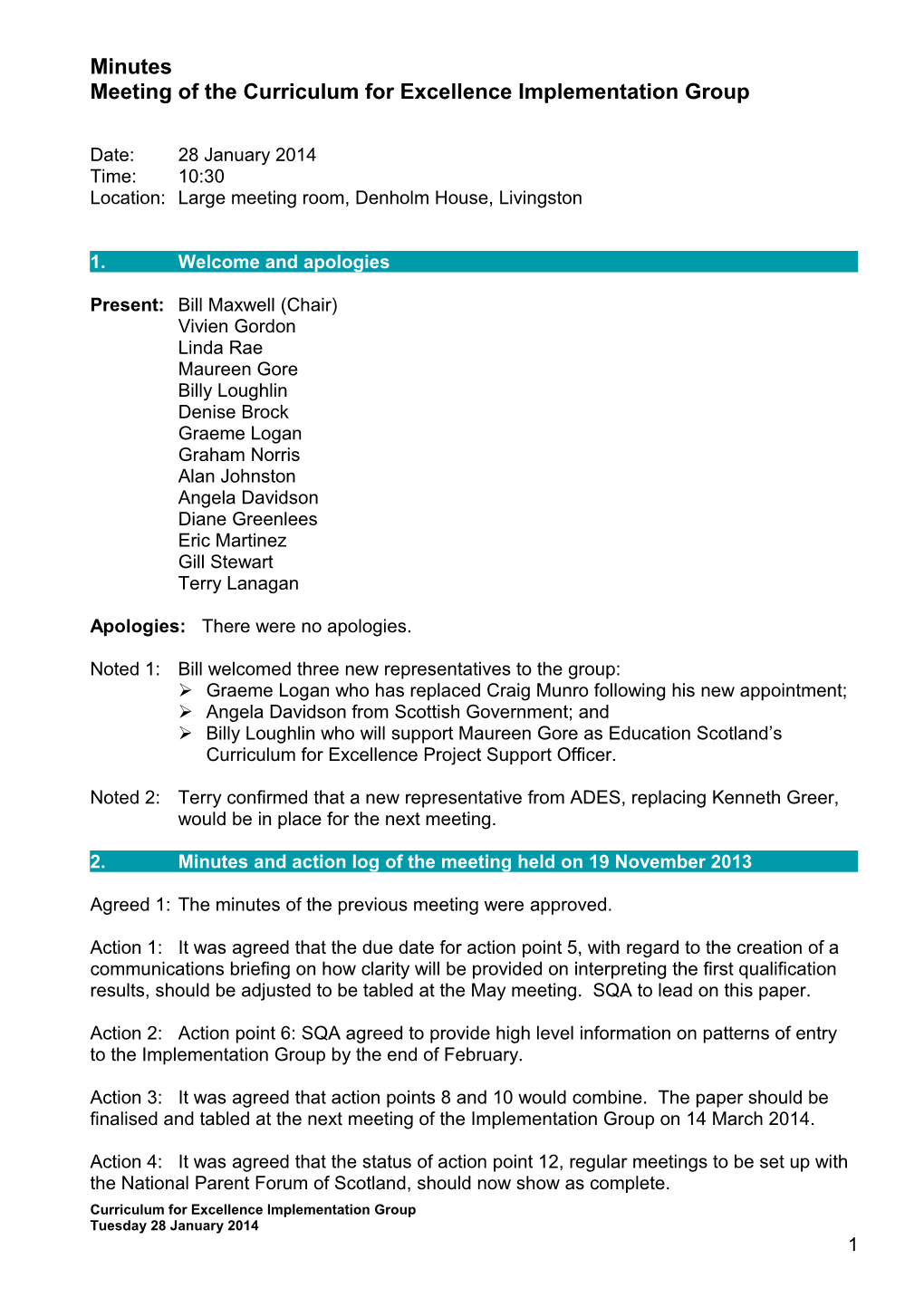 Word File: Minutes from Cfe Implentation Group Meeting 28/01/14